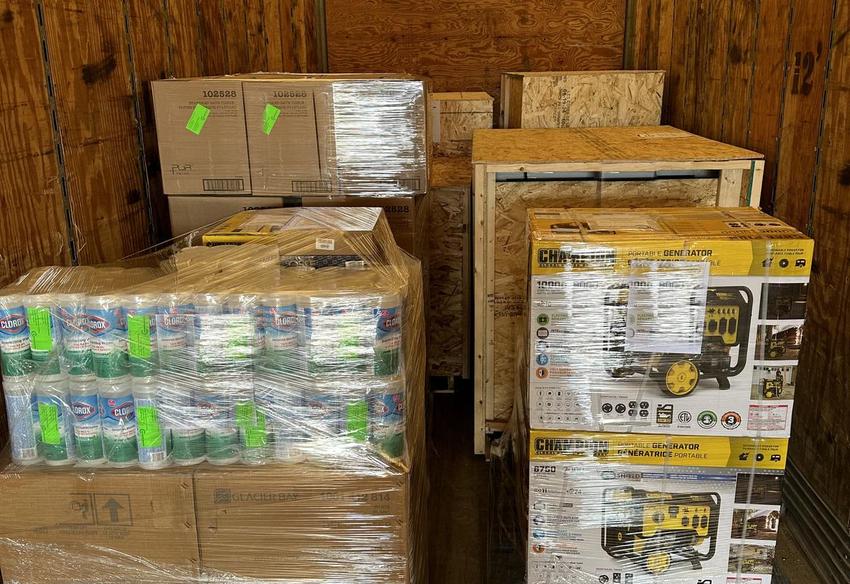 Pallets of household and program supplies consolidated in a trailer